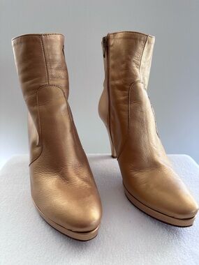 Italian Shoemakers Metallic Gold Leather Ankle Boots
